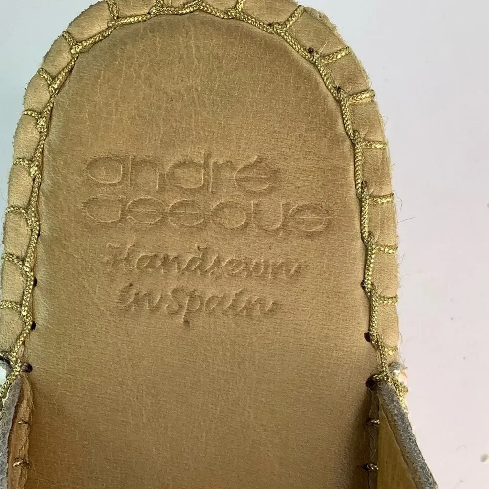 Andre Assous Snake Print Leather Wedge Espadrilles Summer Tan Sandal Sz US 9.5